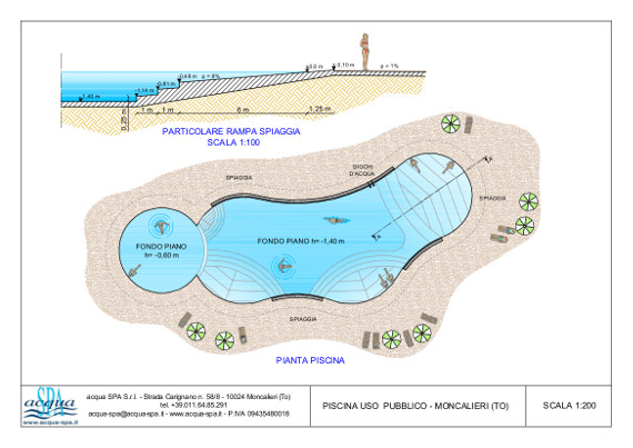 piscina interrata forma libera con spiaggia giochi, progetto Acqua SPA®